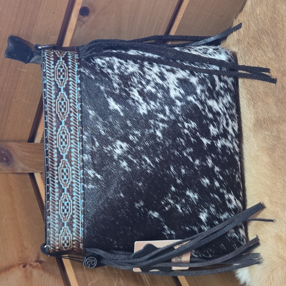 P&G Cowhide & Handtooled Embroidery Genuine Leather Crossbody NWT